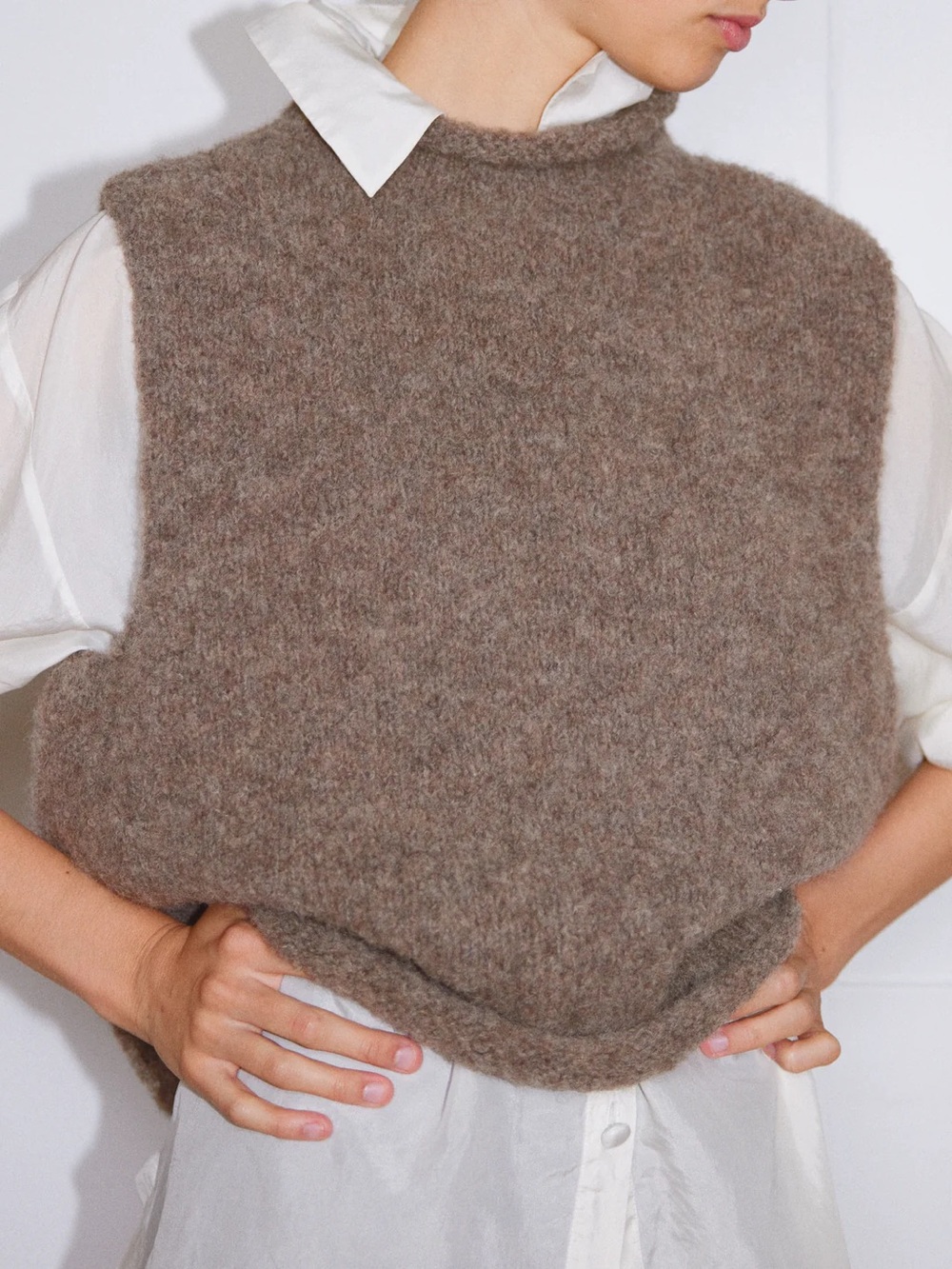 TINO vest / alpaca & highland wool boucle / smoked amber